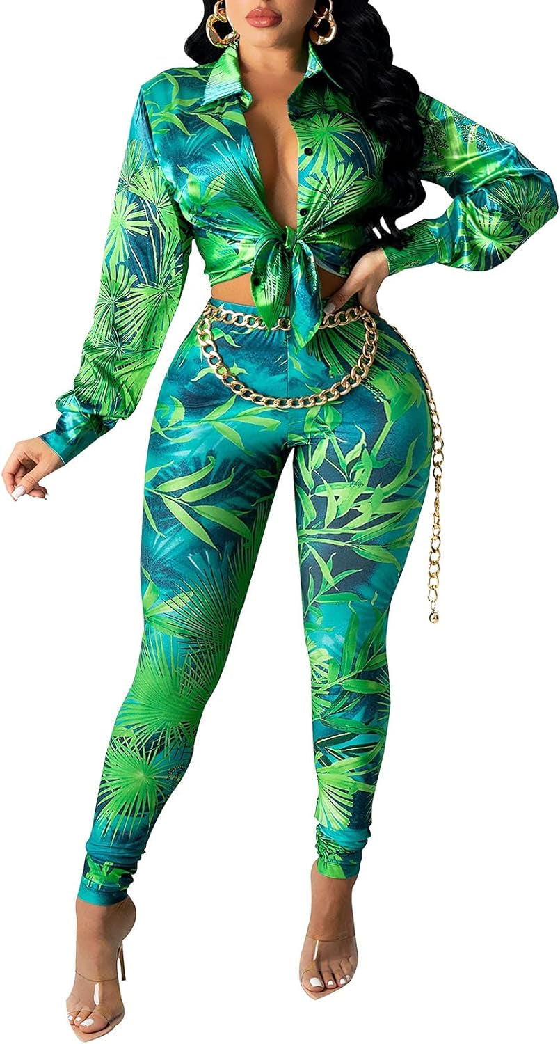 2 Piece Legging Pant Sets for Women Floral Print Long Sleeve Tracksuits Outfits